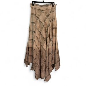 Free People Dipped in Dreams Plaid Distressed Ombre audio Dye Maxi Skirt, 8